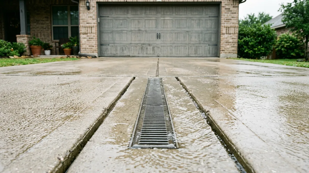 Channel drain set in a concrete driveway