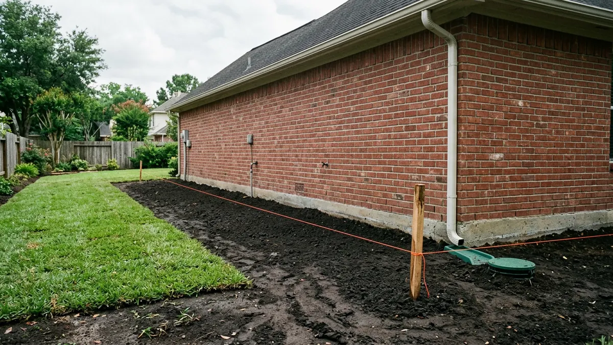 Regraded soil sloping away from foundation