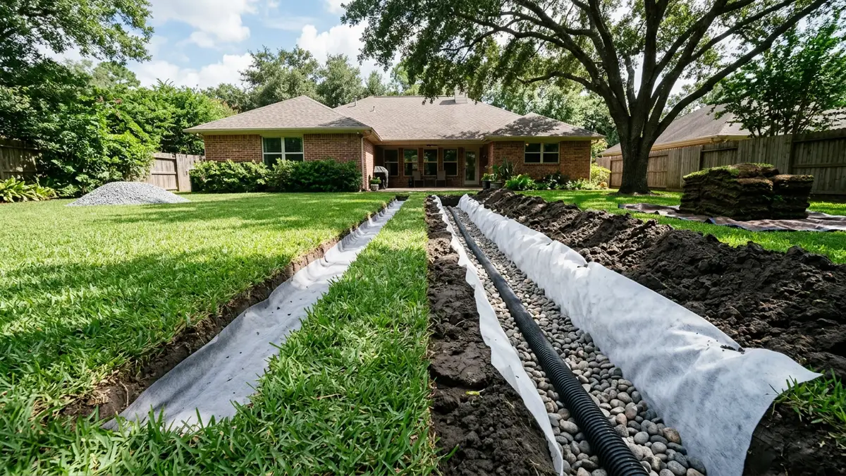 Shallow and deep French drain trenches