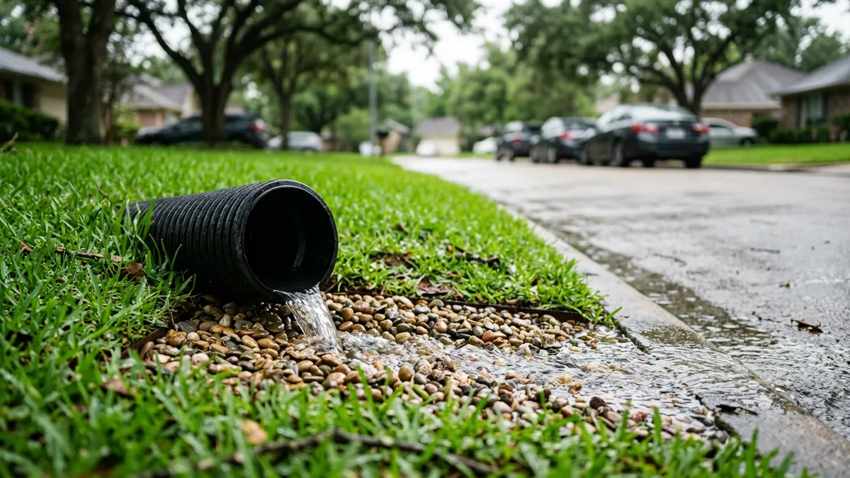 Drain pipe outlet releasing water at curb
