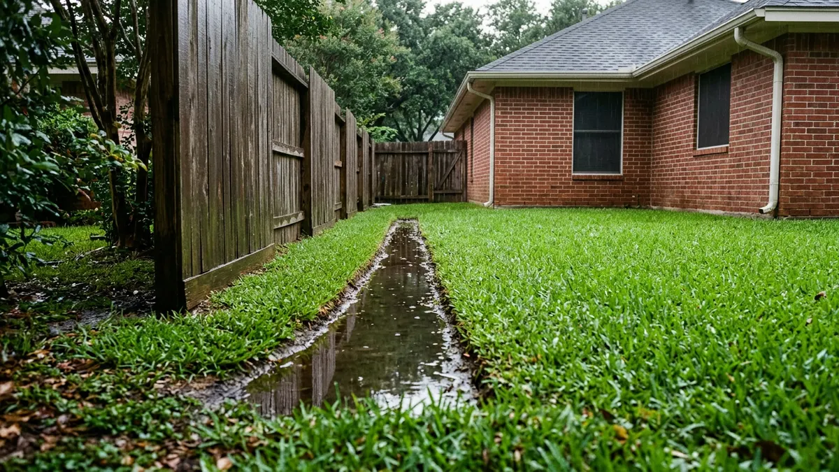 Sunken strip of lawn over drain
